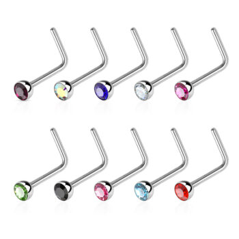 1mm L-Bend Nose Stud with a 2.5mm Crystal Gem