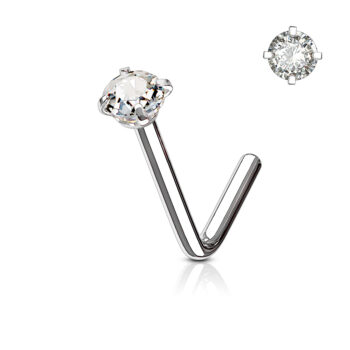 0.8mm L-Bend Nose Stud with a 2mm CZ Gem - Image 8