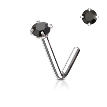 0.8mm L-Bend Nose Stud with a 2mm CZ Gem - Image 6