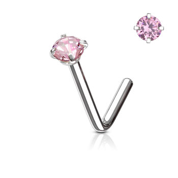 0.8mm L-Bend Nose Stud with a 2mm CZ Gem - Image 4