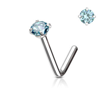 0.8mm L-Bend Nose Stud with a 2mm CZ Gem - Image 3