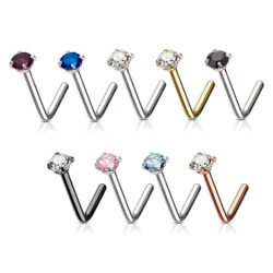 0.8mm L-Bend Nose Stud with a 2mm CZ Gem