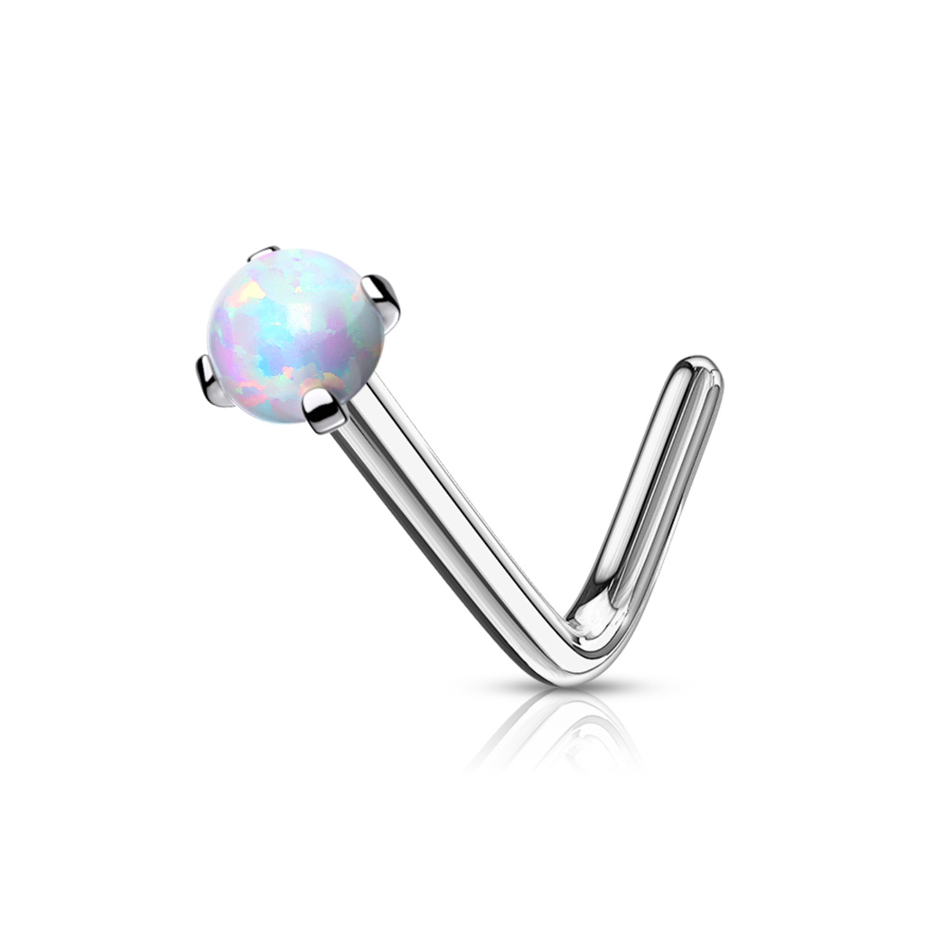 L-Bend Nose Stud with a Synthetic Opal Head - Image 3