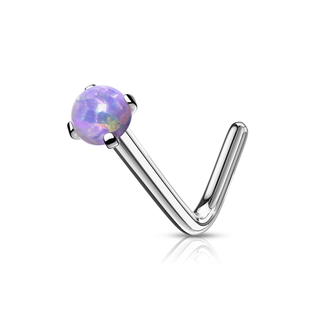 L-Bend Nose Stud with a Synthetic Opal Head - Image 2
