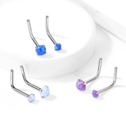 L-Bend Nose Stud with a Synthetic Opal Head