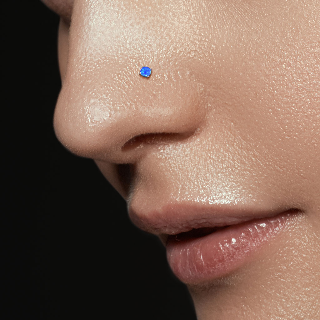 L-Bend Nose Stud with a Synthetic Opal Head - Image 5