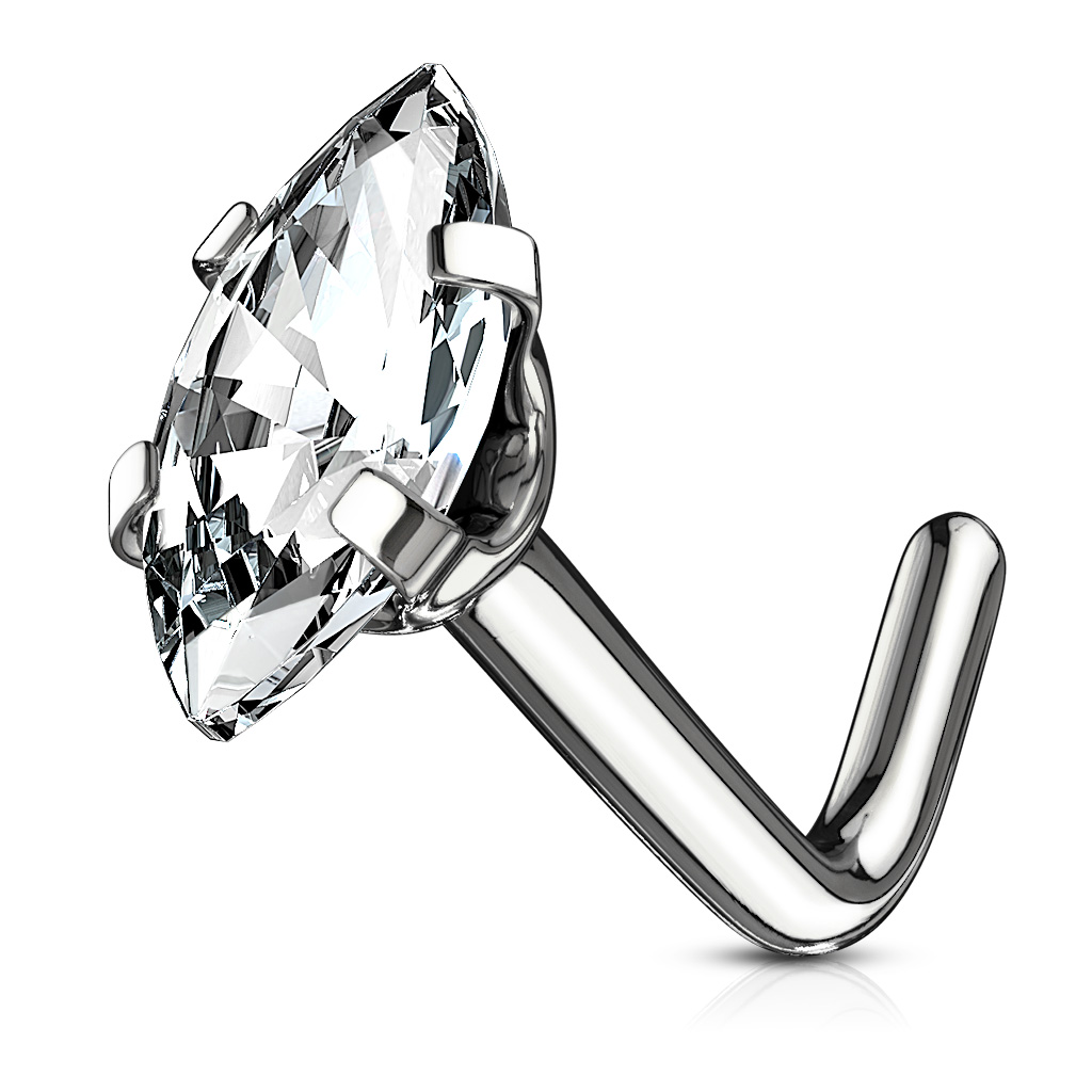 L-Bend Nose Stud with a Marquise CZ Top - Image 8