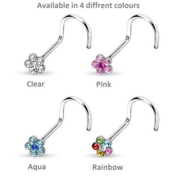 Nose Screw with Multiple CZ Gems Flower - Image 7