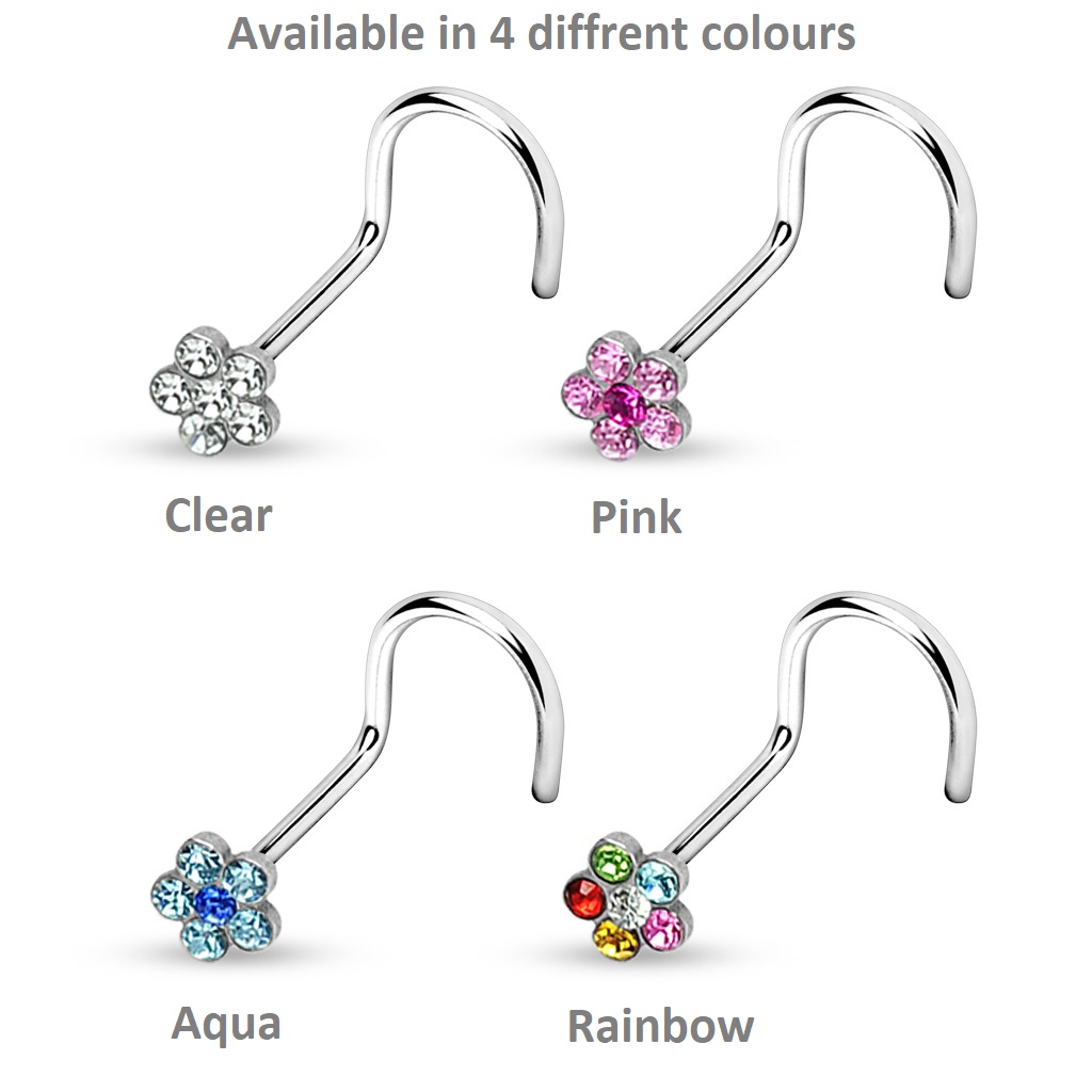 Nose Screw with Multiple CZ Gems Flower - Image 7
