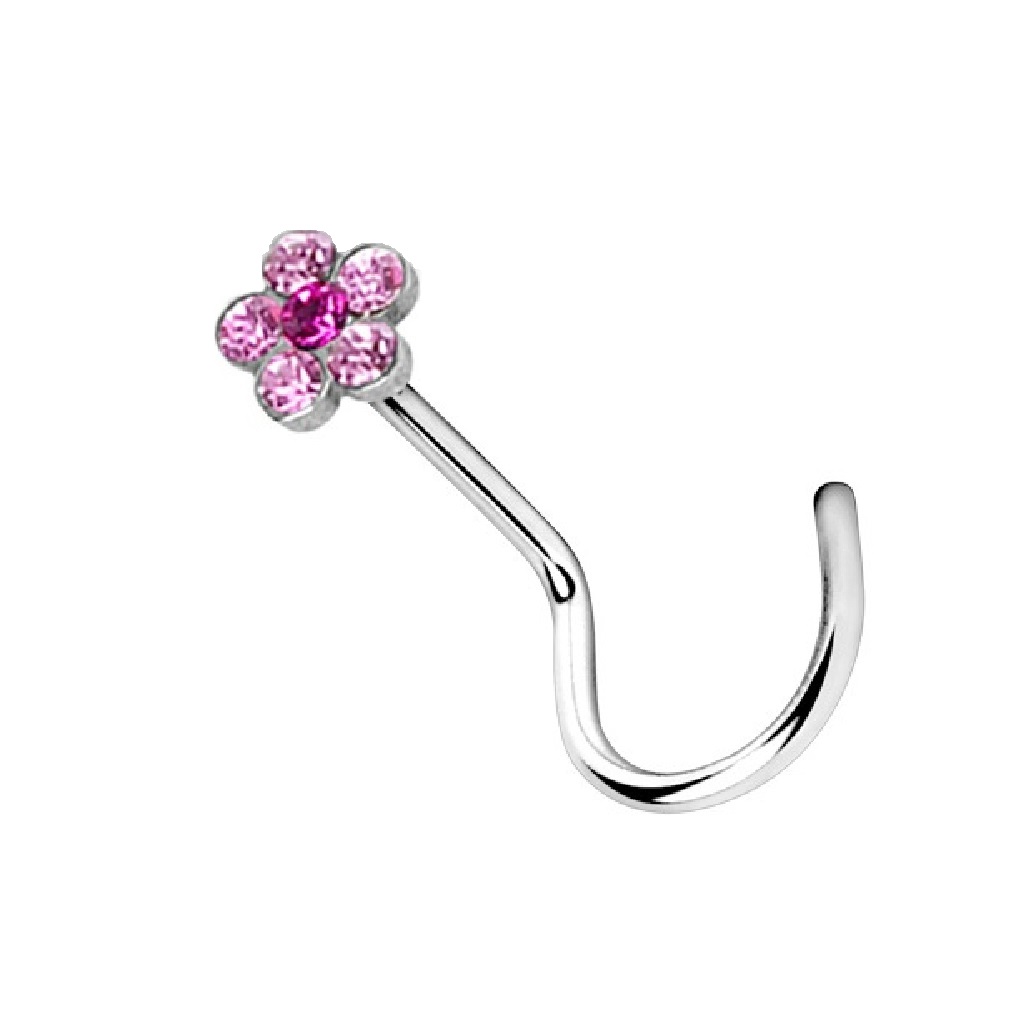 Nose Screw with Multiple CZ Gems Flower - Image 2