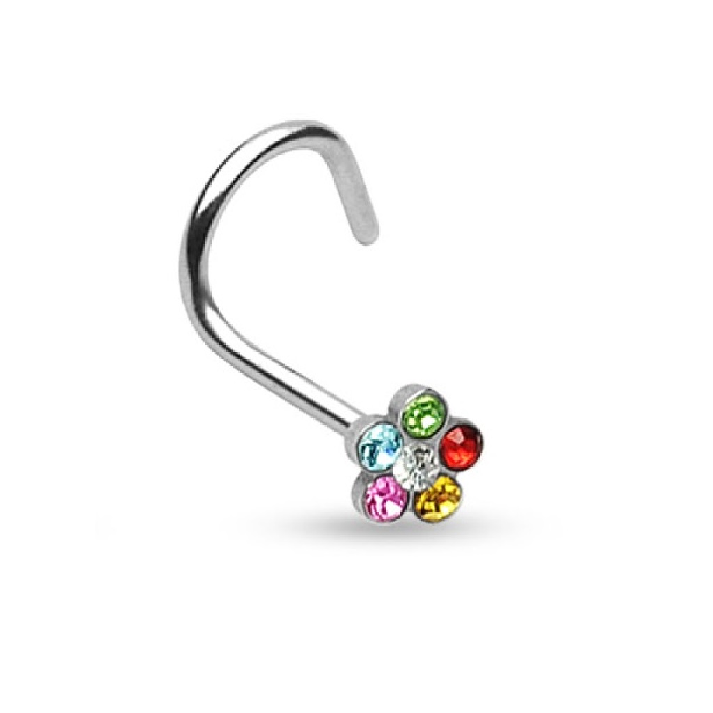 Nose Screw with Multiple CZ Gems Flower - Image 3