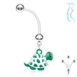 BioFlex 25mm Pregnancy Belly Bar with Green Turtle Dangle
