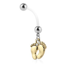 BioFlex 25mm Pregnancy Belly Bar with Baby Feet Dangle