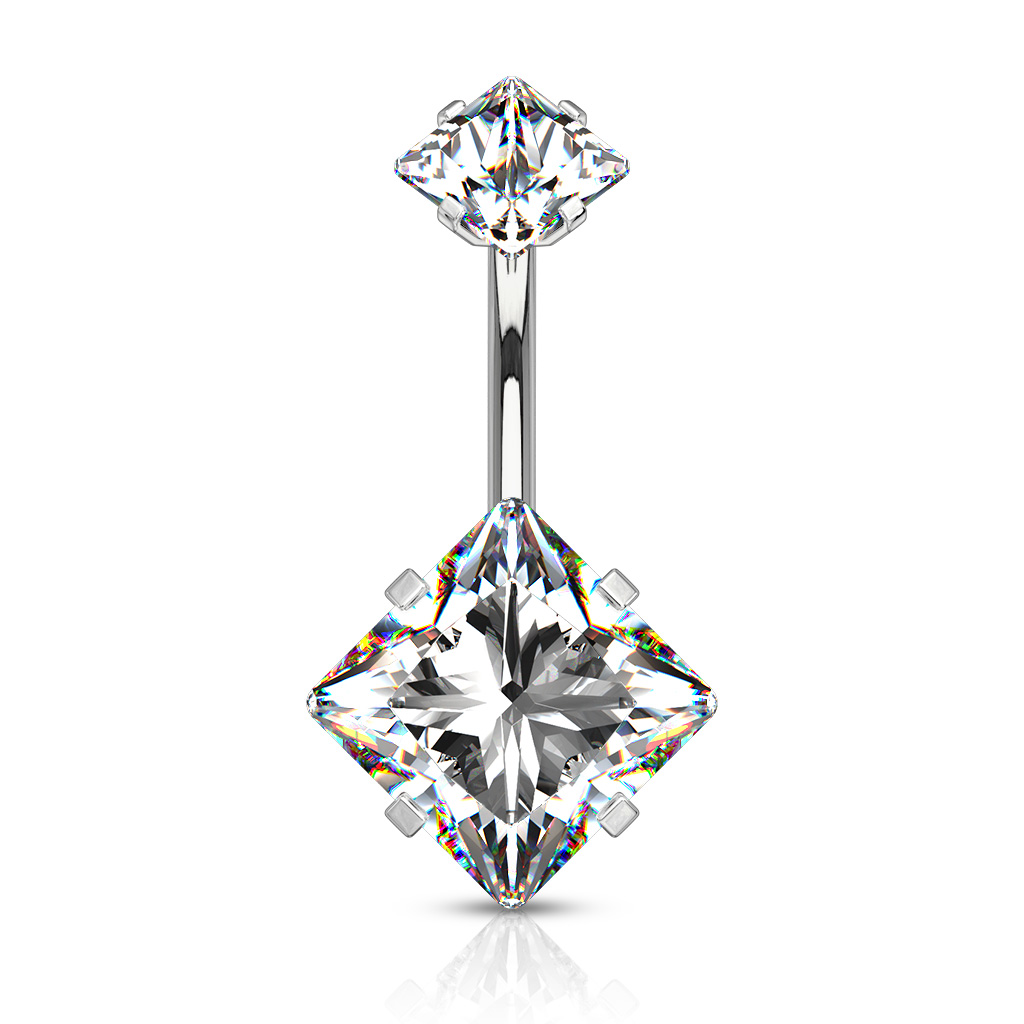 Belly Bar with 2 Jewelled CZ Squares - Image 8