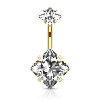 Belly Bar with 2 Jewelled CZ Squares - Image 7