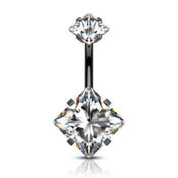 Belly Bar with 2 Jewelled CZ Squares - Image 6