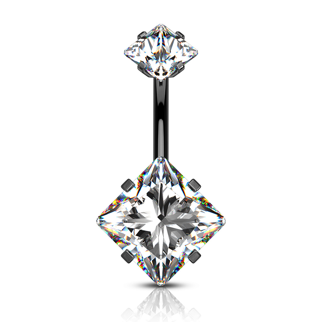 Belly Bar with 2 Jewelled CZ Squares - Image 6