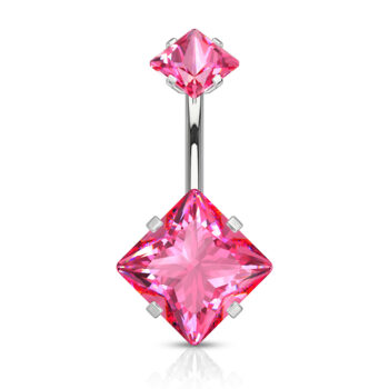Belly Bar with 2 Jewelled CZ Squares - Image 5