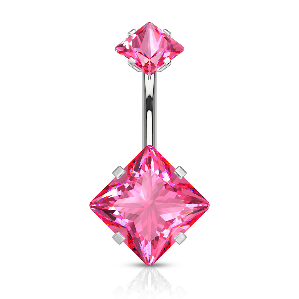 Belly Bar with 2 Jewelled CZ Squares - Image 5