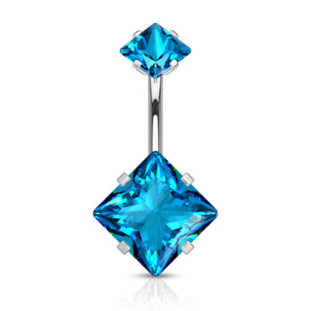 Belly Bar with 2 Jewelled CZ Squares - Image 4
