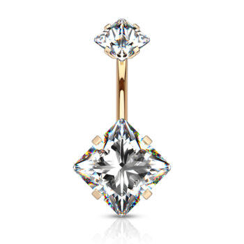 Belly Bar with 2 Jewelled CZ Squares - Image 3