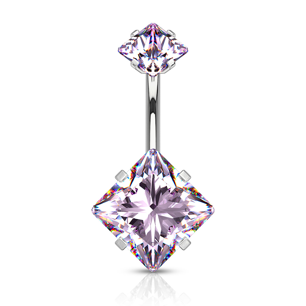Belly Bar with 2 Jewelled CZ Squares - Image 2