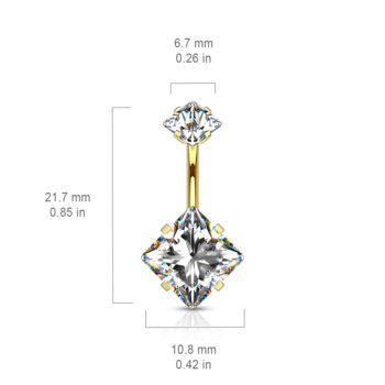 Belly Bar with 2 Jewelled CZ Squares - Image 10