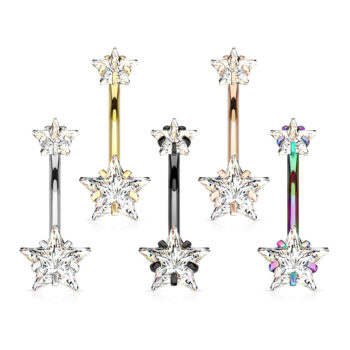 Belly Bar with 2 Clear CZ Star s