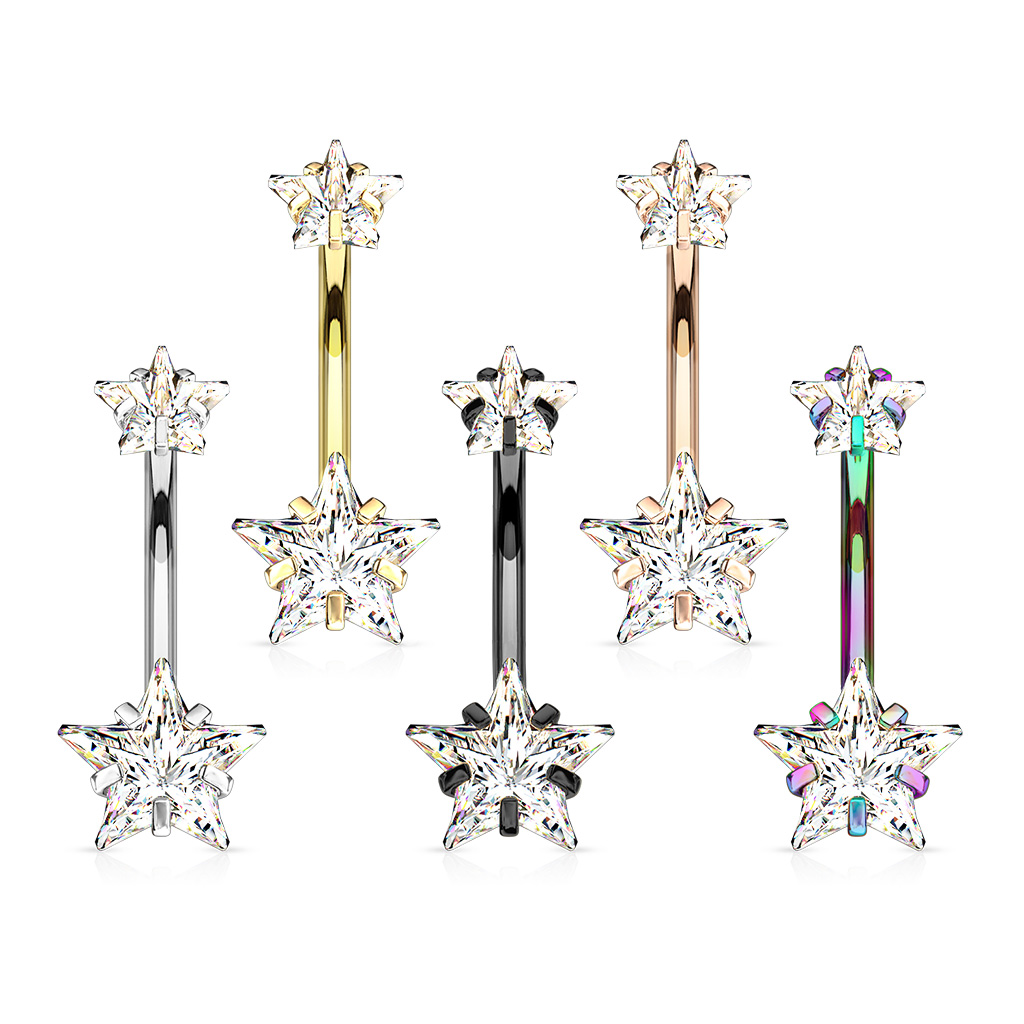 Belly Bar with 2 Clear CZ Star s