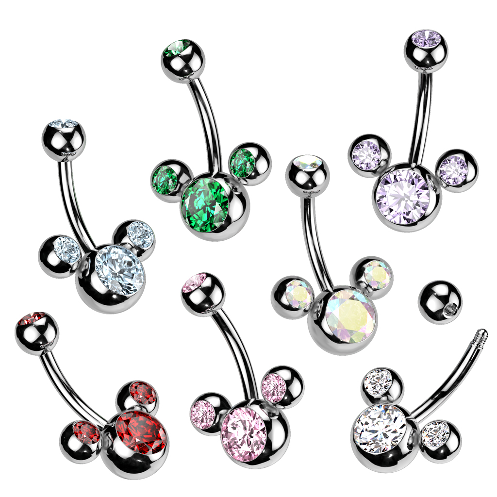 Belly Bar with 3 CZ Bubbles