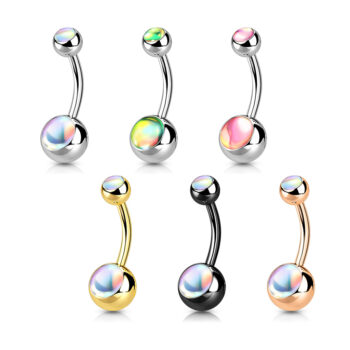 Belly Bar with 2 Iridescent Stones