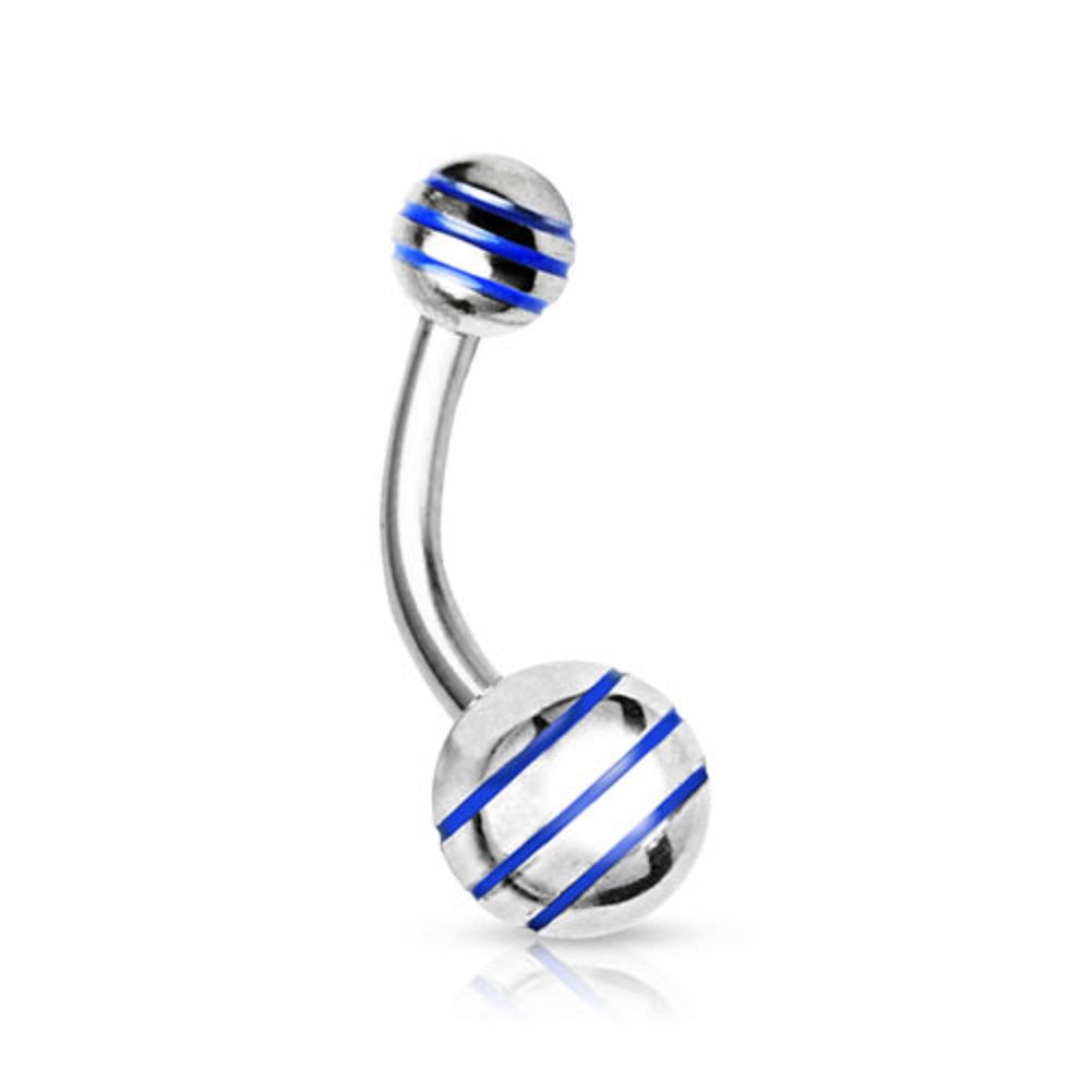 316L Surgical Steel Belly Bar with Striped Ball - Image 4