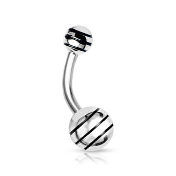316L Surgical Steel Belly Bar with Striped Ball - Image 5