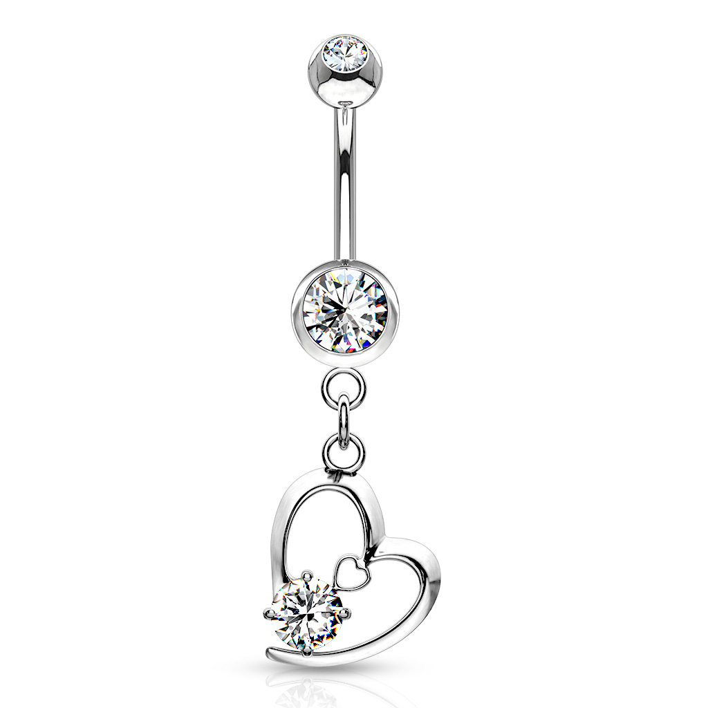 Belly Bar with a Hollow Heart Dangle - Image 4