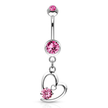 Belly Bar with a Hollow Heart Dangle - Image 3