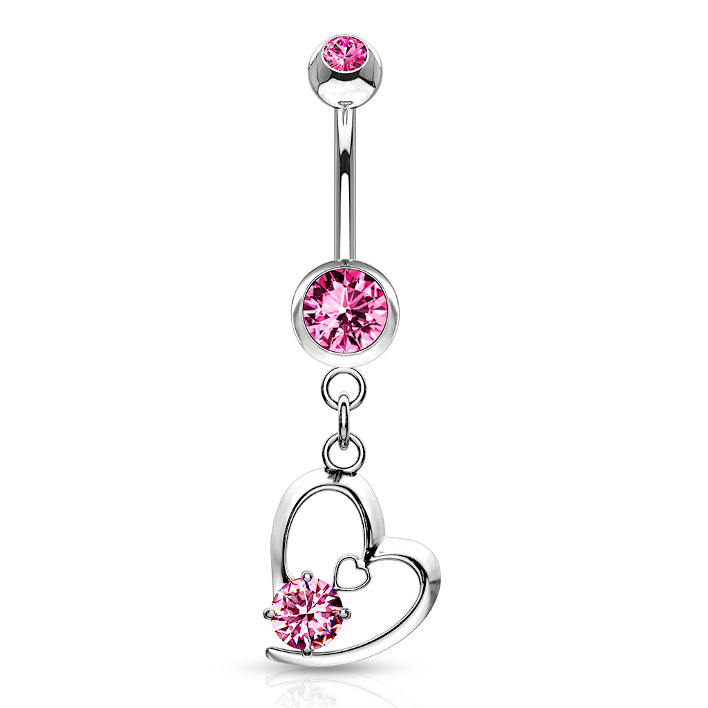 Belly Bar with a Hollow Heart Dangle - Image 3