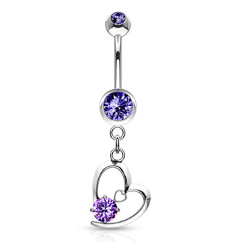 Belly Bar with a Hollow Heart Dangle - Image 2