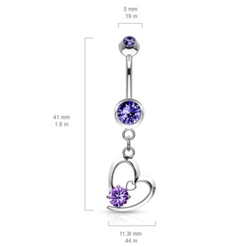 Belly Bar with a Hollow Heart Dangle - Image 5
