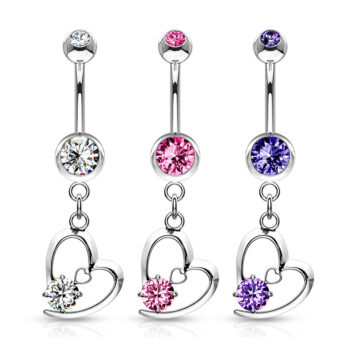 Belly Bar with a Hollow Heart Dangle
