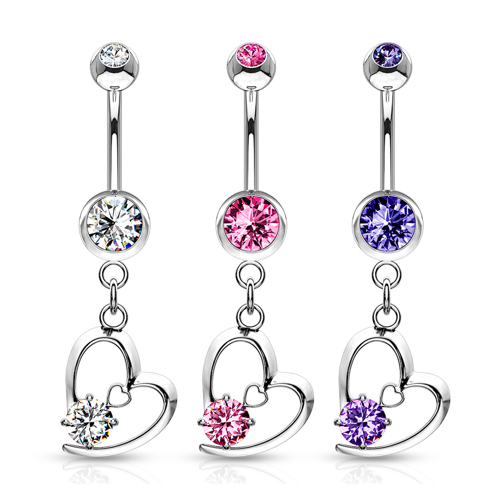 Belly Bar with a Hollow Heart Dangle