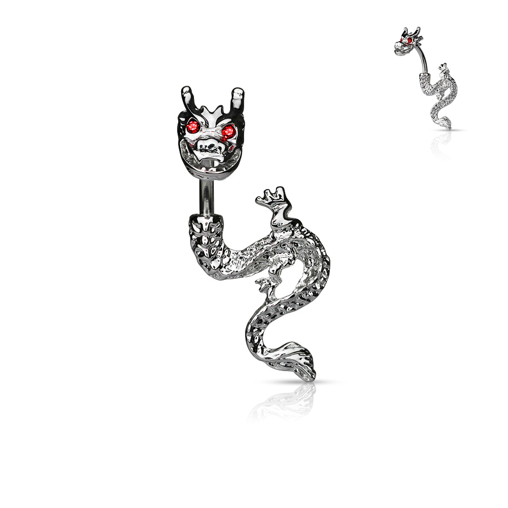 Belly Bar with Dragon and CZ Eyes
