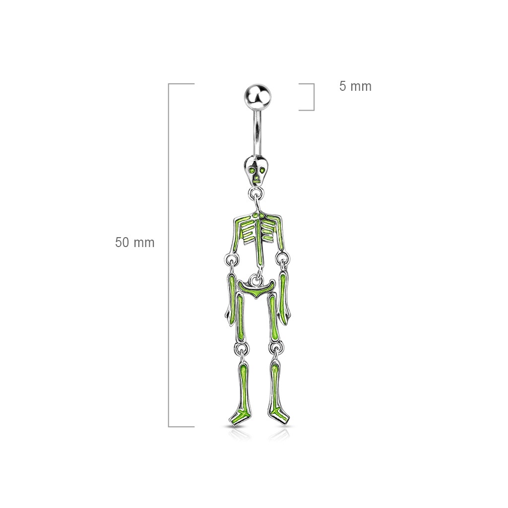 Belly Bar with a Green Skeleton Dangle - Image 2
