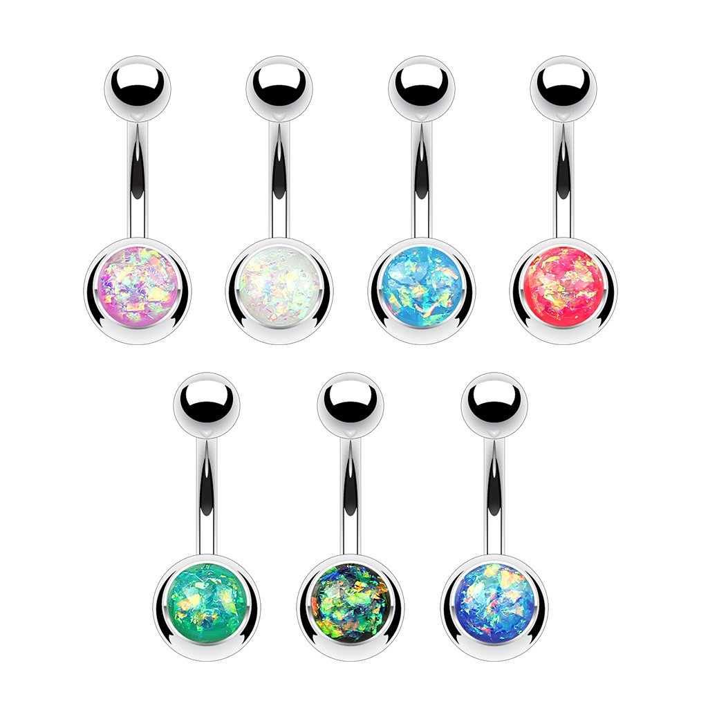 Belly Bar with an Opal Glitter Ball