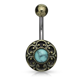Ornate Belly Bar with Stone Centre