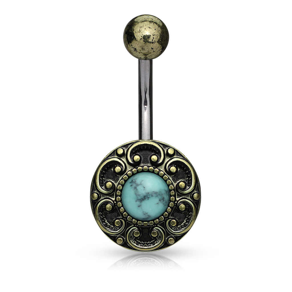 Ornate Belly Bar with Stone Centre