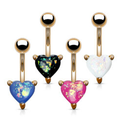 Rose Gold Opal Glitter Heart Belly Bar