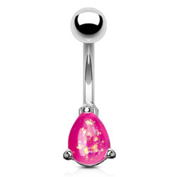 Pink Opal Glitter Tear Drop Belly Bar
