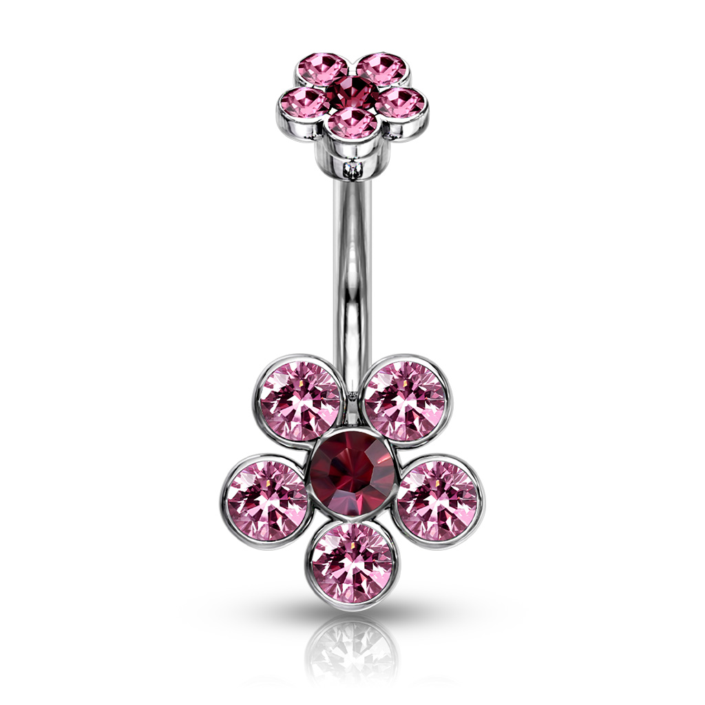 Belly Bar with 6 CZ Gems Flower - Image 7
