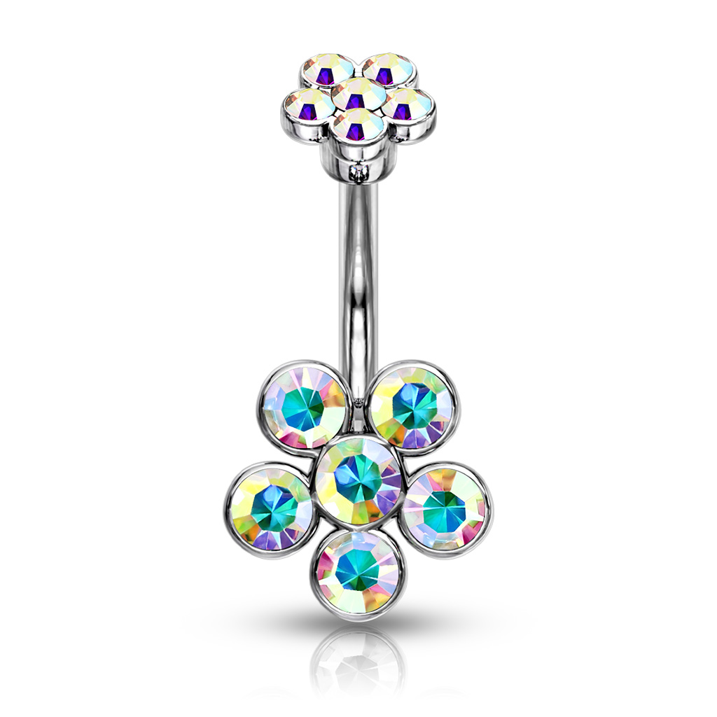 Belly Bar with 6 CZ Gems Flower - Image 6