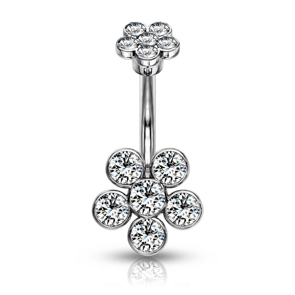 Belly Bar with 6 CZ Gems Flower - Image 4